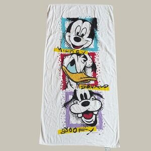 Vintage Disney Mickey Donald Goofy Beach Towel Franco 90s Cotton Brazil Made